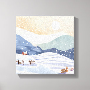 Toile Versant enneigé Hiver à l'aquarelle