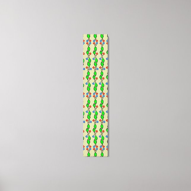 Toile Vert Feuille Petites Fleurs Folk Art mince Accent (Recto)