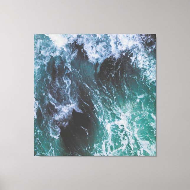 Toile Vert profond et Turquoise Océan Eau et Vagues de m (Recto)