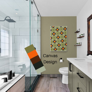 Toile Vert sauge abstrait moderne avec carrés oranges