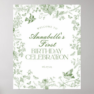 Toile verte de Jouy Floral Affiche de bienvenue d'