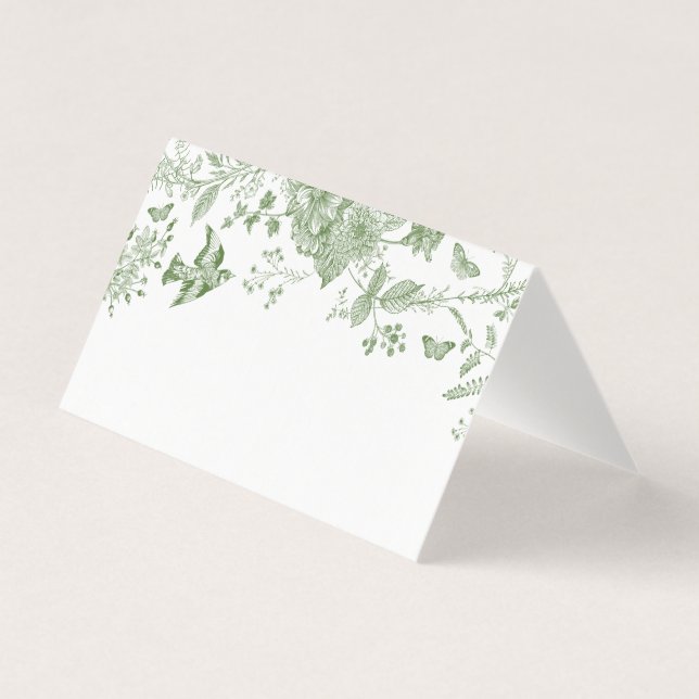 Toile Verte De Jouy Floral Place Card Table Décor (Front)