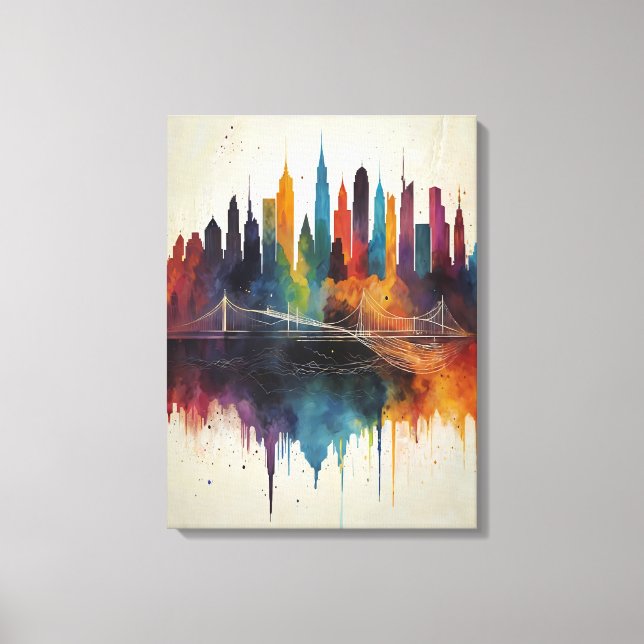 Toile Vibrant Abstrait Skyline Cityscape Art (Recto)