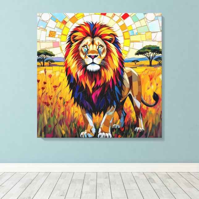 Toile Vibrant Colorée Lion mosaïque (Insitu (Plancher de Bois))