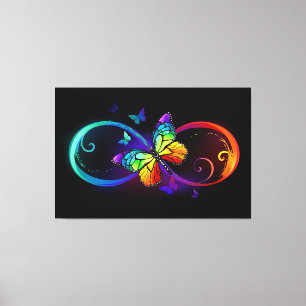 Toile Vibrant infinity with rainbow butterfly on black