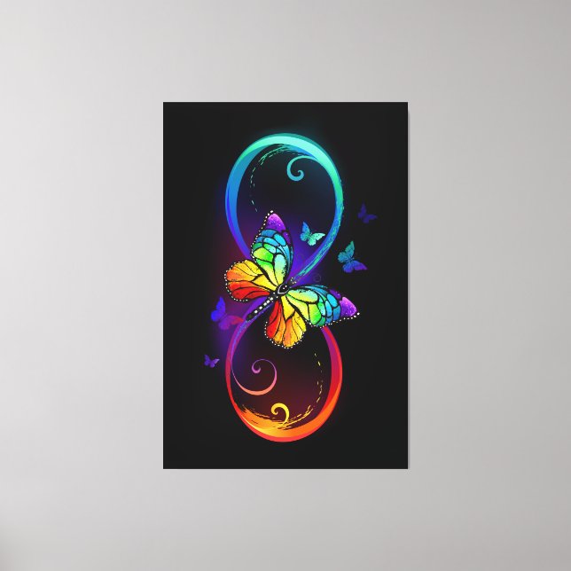 Toile Vibrant infinity with rainbow butterfly on black (Recto)