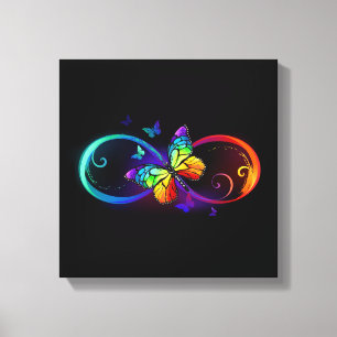Toile Vibrant infinity with rainbow butterfly on black