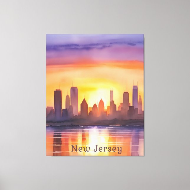 Toile Vibrant New Jersey Watercolor Sunset Art (Recto)