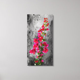 Toile Vibrant Pink Bougainvillea Over Grayscale Textured