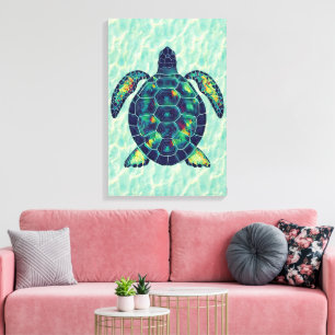 Toile Vibrant Tortue de mer Mosaic Ocean Art Design