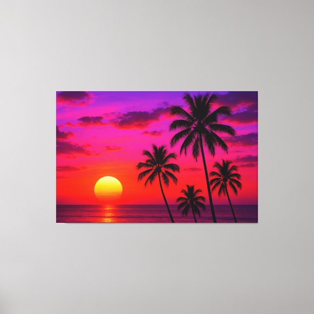 Toile Vibrant Tropical Sunset Palm Trees - Luxury Modern (Recto)