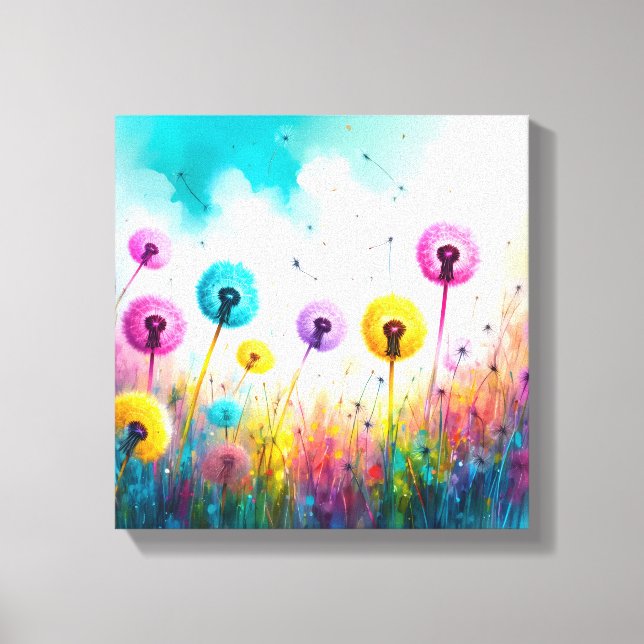 Toile Vibrant Watercolor Dandelion Wishes | Colorful  (Recto)