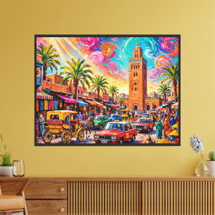 Toile Vibrante impressionniste Marrakech Jemaa El-Fnaa
