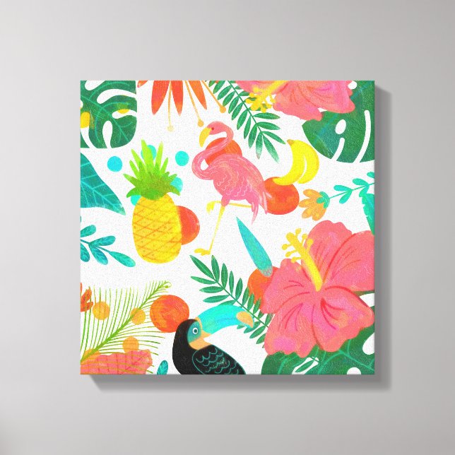 Toile Vibrations Tropicales Feuilles Florales Été Chic (Recto)
