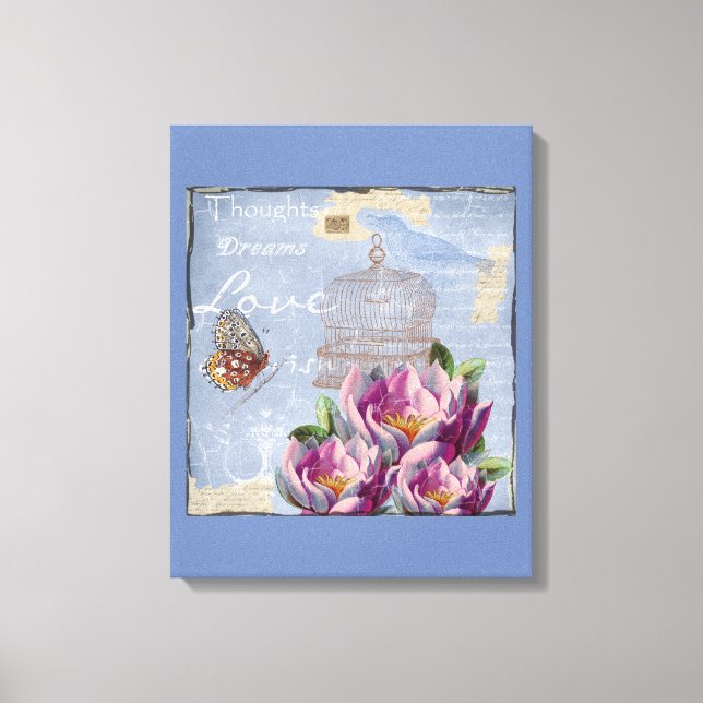 Toile Victorian Love Thoughts Dreams Butterfly Bird Cage (Recto)