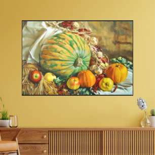 Toile Vie morte de récolte rustique avec Citrouilles et
