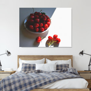 Toile Vie morte esthétique avec cerises mûres sur blanc