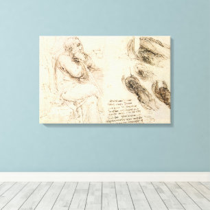 Toile Vieil Homme et Esquisse d'eau de Léonard de Vinci
