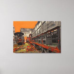 Toile Vieilles locomotives rouillées et wagons