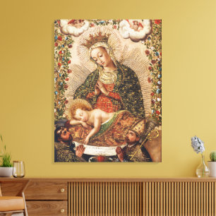 Toile Vierge de l'école de Cuzco adorant l'enfant Jésus