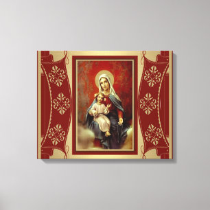 Toile Vierge Marie avec Jésus tenant l'or de chapelet