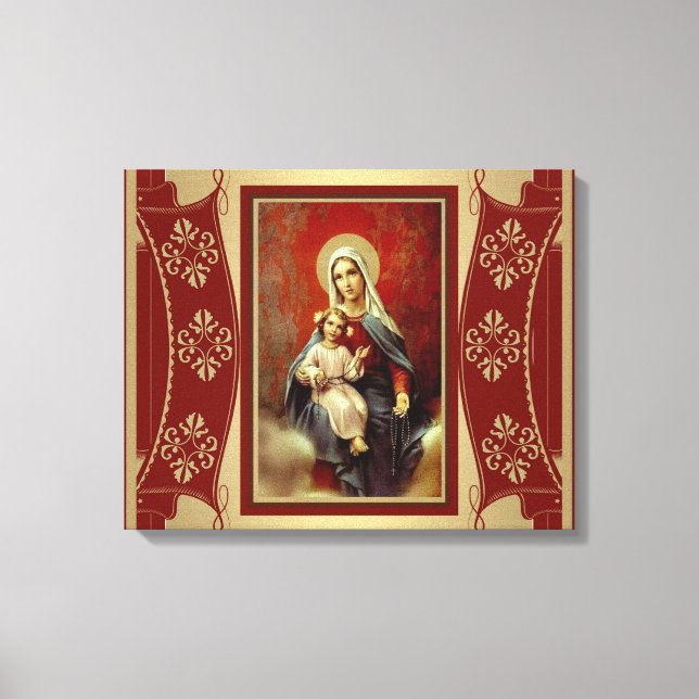 Toile Vierge Marie avec Jésus tenant l'or rosaire (Recto)