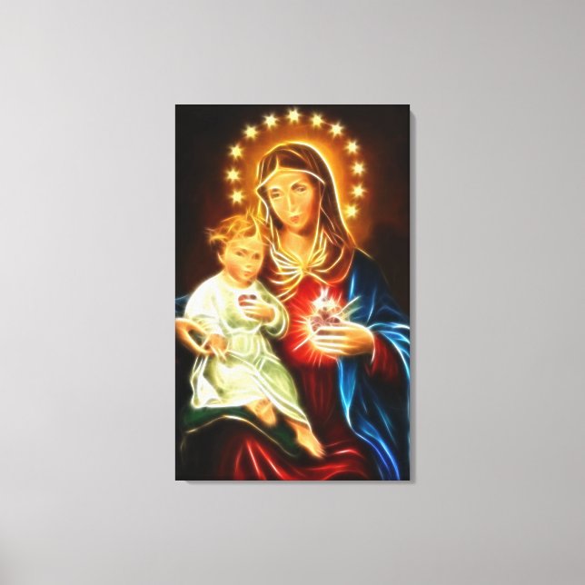 Toile Vierge Marie et bébé Jésus Sacré Coeur (Recto)