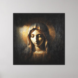 Toile Vierge Marie silencieuse dans une lumière dorée