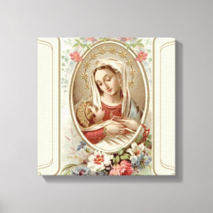 Toile Vierge Vierge Marie avec Christ Enfant Jésus Roses