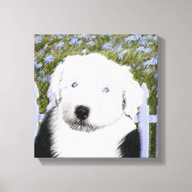 Toile Vieux anglais Sheepdog Puppy Peinture - Chien Art (Recto)