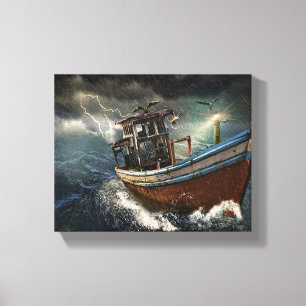 Toile Vieux bateau dans la tempête