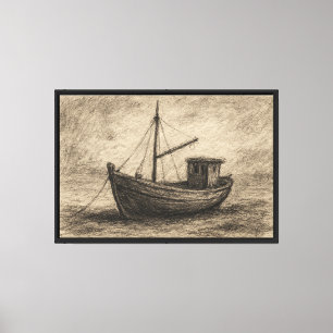 Toile Vieux bateau de pêche Dessin de charbon