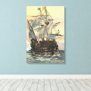 Toile Vieux bateau pirate, galion naviguant sur l'océan