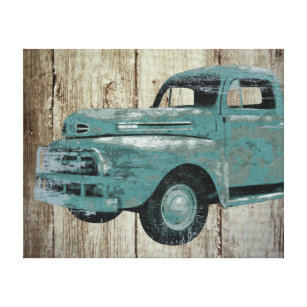 Toile Vieux camion vintage sur l'art en bois rustique de