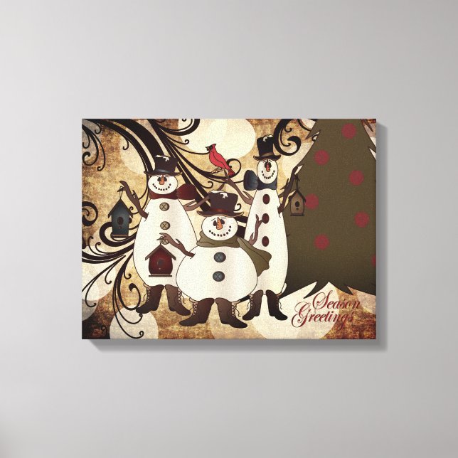 Toile Vieux mode Abstraits Snowmen | Salutations de sais (Recto)