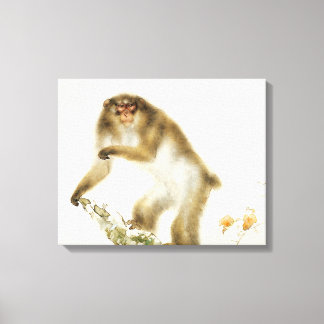 Toile Vieux singe avec cerise en automne