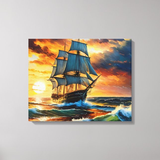 Toile Vieux voilier sur une mer orageuse (Recto)