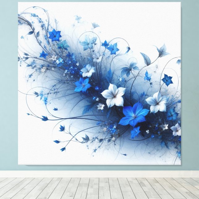 Toile Vigne florale bleue et blanche (Insitu (Plancher de Bois))
