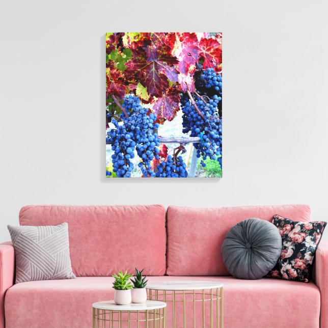 Toile Vignoble d'automne Blue Grapes Red Feuilles photo (Insitu(Salon))