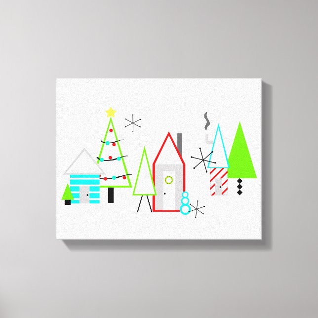 Toile village de Noël moderne du milieu du siècle (Recto)