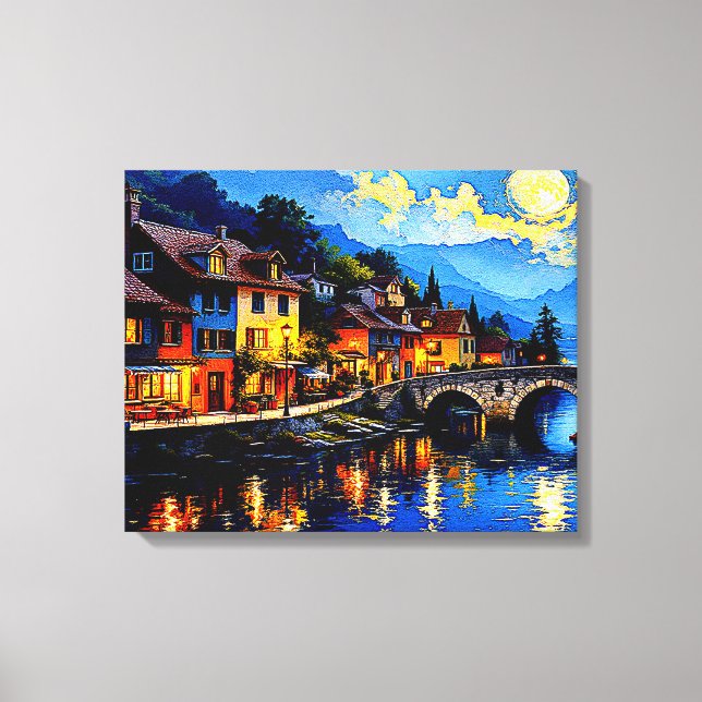 Toile Village fluvial sur la lune (Recto)