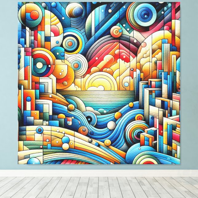 Toile Ville au lever du soleil  (Insitu (Plancher de Bois))