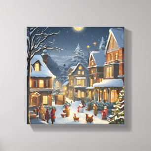 Toile Ville de Noël enneigée