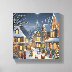Toile Ville de Noël enneigée