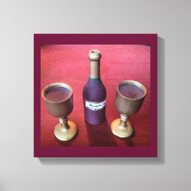 Toile Vin Temps Whimsical Wine Bottes et Goblets (Recto)