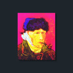 Toile Vincent Van Gogh - Autoportrait au bandage Pop Art<br><div class="desc">Huile sur toile de 1889, ce portrait montrant l'oreille bandée et les yeux profondément tristes de Van Gogh, a été peint un mois après sa dépression en décembre 1888, lorsqu'il s'est coupé le lobe de l'oreille avec un rasoir après une dispute avec son colocataire, Paul Gauguin.</div>
