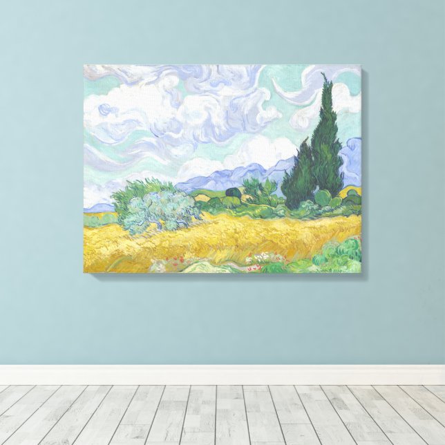 Toile Vincent Van Gogh, Champ de blé avec cyprès (Insitu (Plancher de Bois))