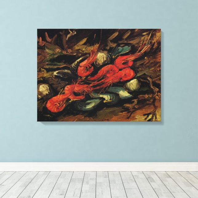 Toile Vincent van Gogh - Nature morte Moules et Crevette (Insitu (Plancher de Bois))