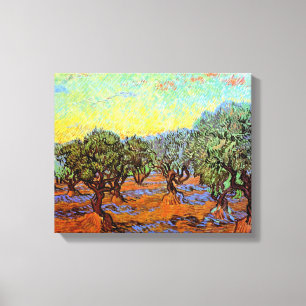 Toile Vincent Van Gogh - Oliveraie sous un ciel orange