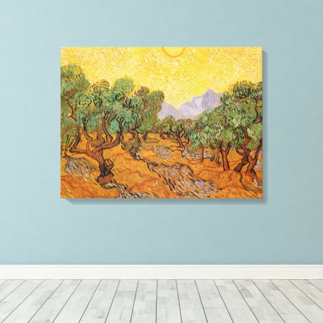 Toile Vincent van Gogh - Oliviers, Ciel Jaune et Soleil (Insitu (Plancher de Bois))